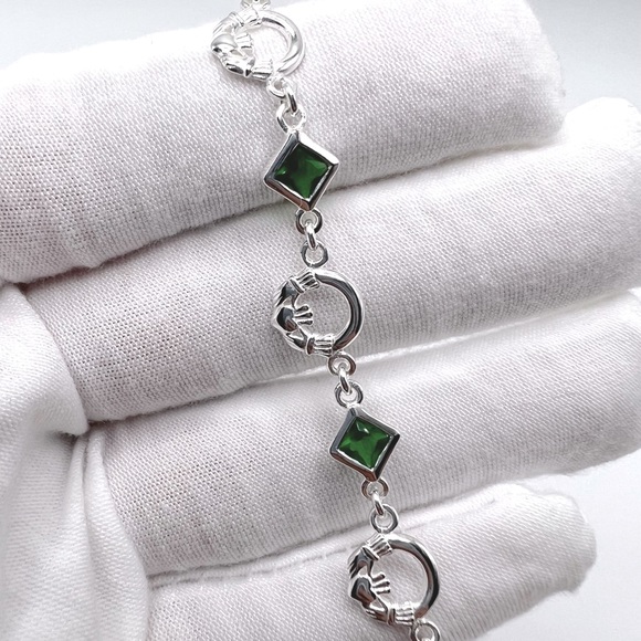 Sale $49 Firm! Sterling Claddagh Charm & Green Cz Bracelet - Picture 4 of 17